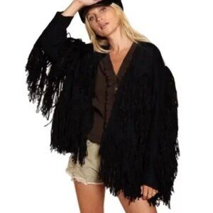 New POL Black Fringe Cardigan Open Sweater Boho Western Vibes Fits S, M, L, XL